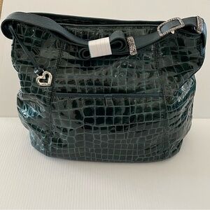 Brighton Jane Dark Teal Green Crocodile Embossed Patent Leather Shoulder Bag